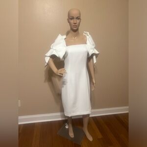 White Square neck dress 
Short asymmetric sleeves